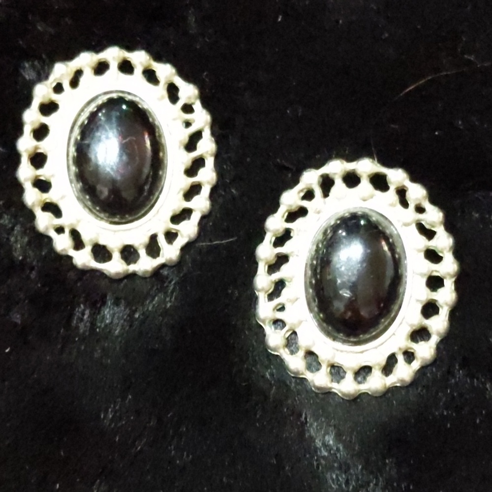True Vintage Silver with Black Stone Earrings